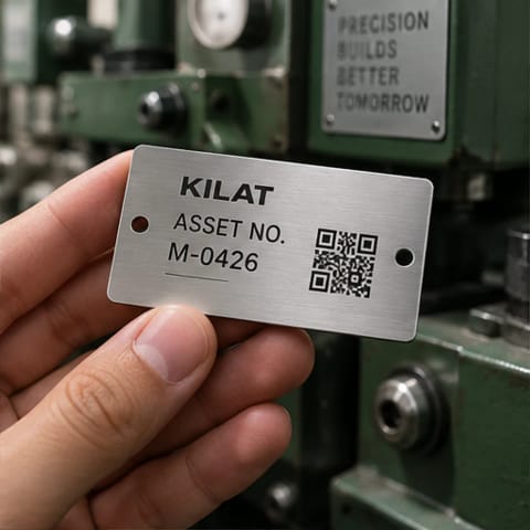 Illustration of a stainless-steel plaque with engraved lettering.