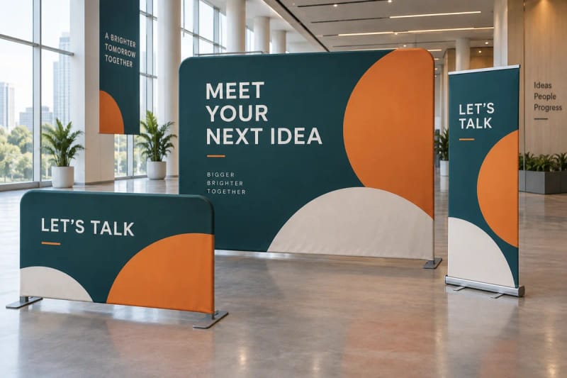 Event booths: Give your booth a clear background, mark the front and put your main message at eye level.