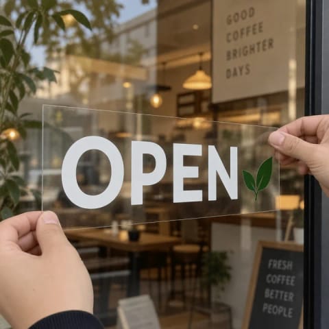 Transparent Window Sticker — Solid printed wording on clear film