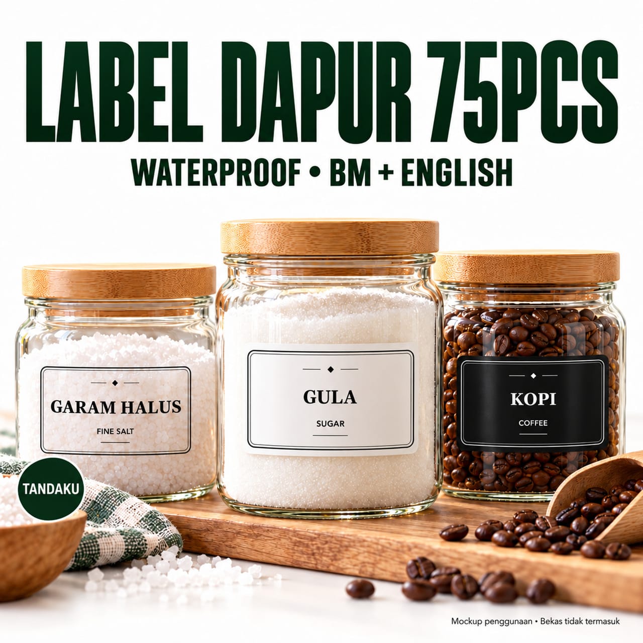 Tandaku 75pcs Waterproof Kitchen Labels | Sticker Nama Barang Dapur