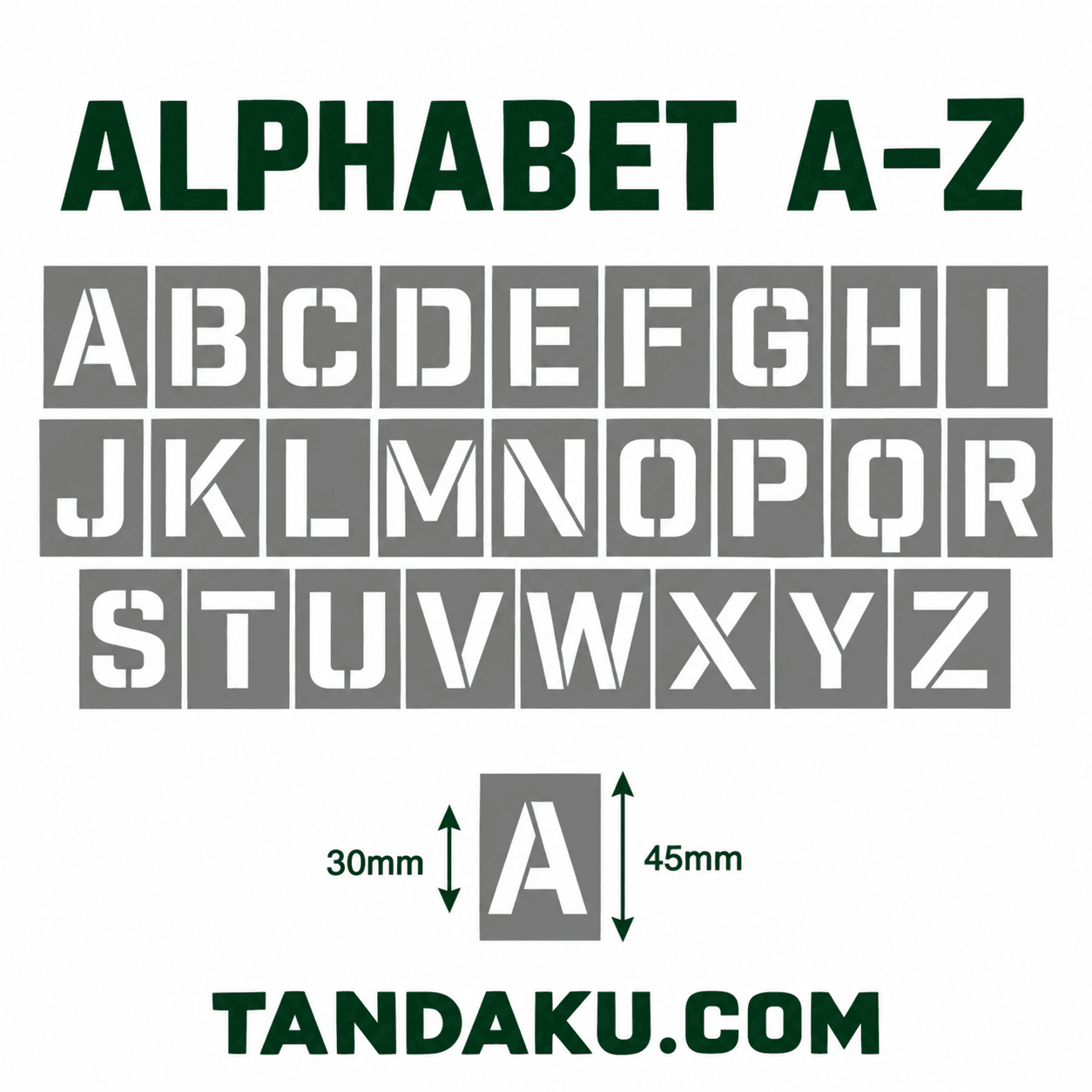 Tandaku.com Mini Steel Stencil Set A-Z or 0-9 | 30mm Letters | Reusable Spray Paint Marking Plates — Alphabet A-Z variation