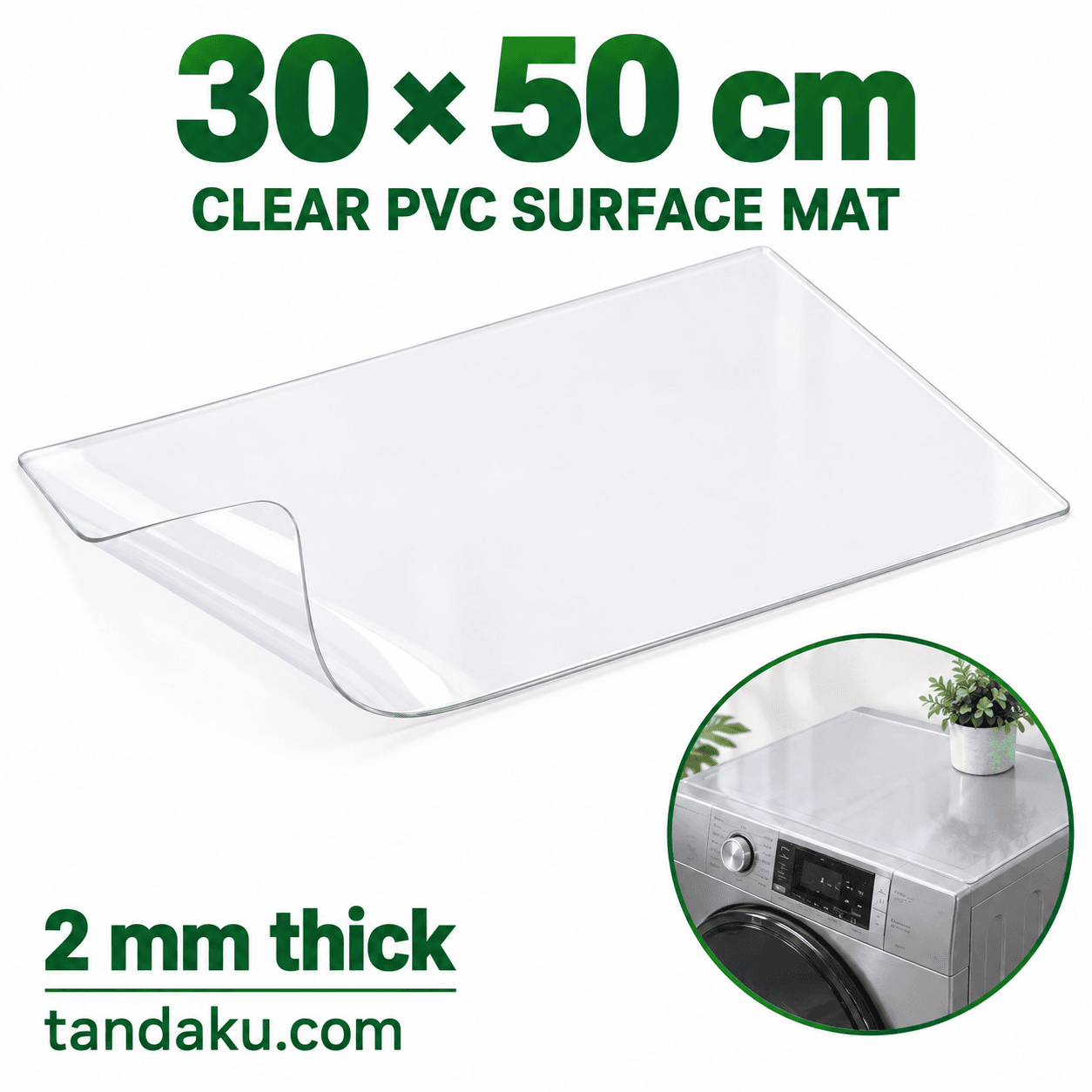 Tandaku.com Clear Appliance Top Protector Mat 2mm PVC | Transparent Washing Machine Cabinet Cover — 30x50cm variation