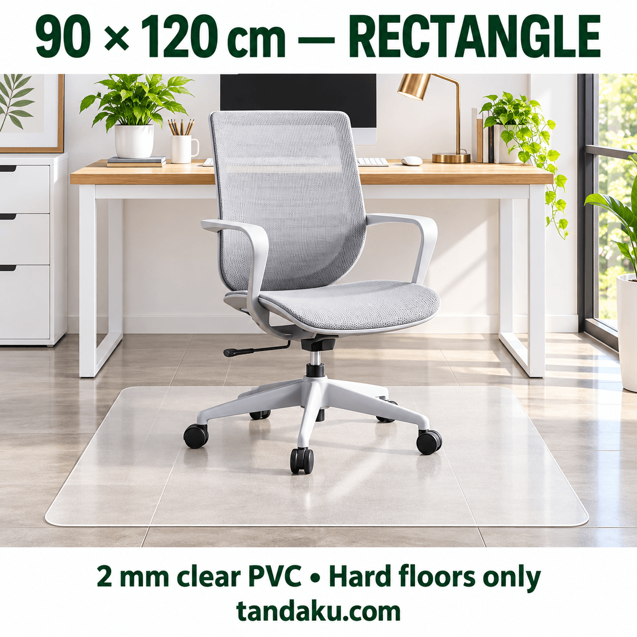 Tandaku.com Clear Chair Floor Mat 2mm PVC | Hard Floor Protector Rectangle or Lip for Office Home — 90 x 120cm normal variation
