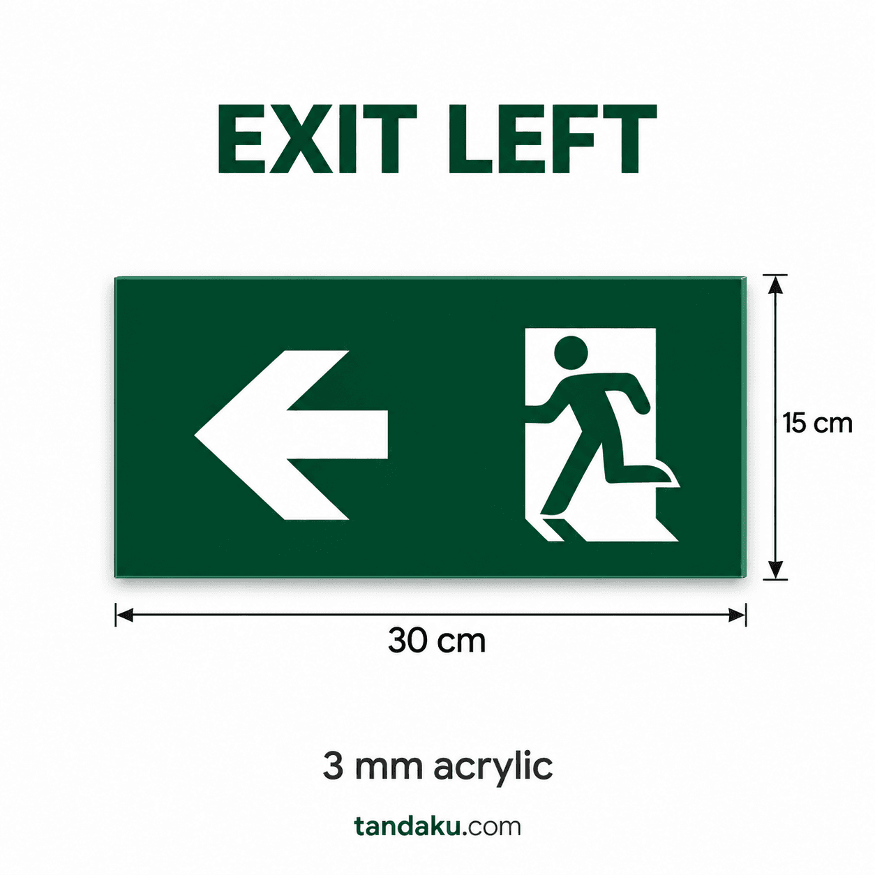 Tandaku.com Acrylic Exit Direction Sign 3mm | Arrow 30x15cm & Keluar Exit 40x15cm — ⬅️EXIT (LEFT) variation