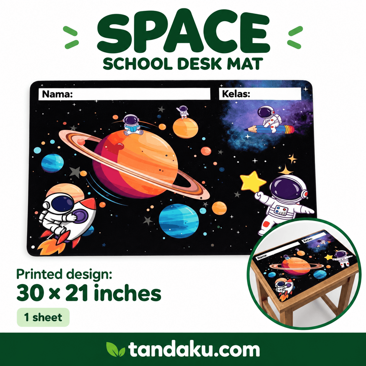 Tandaku.com Alas Meja Sekolah 30x21 Inci PVC 340gsm | Student Desk Cover Space Sea Learning Designs — SPACE variation