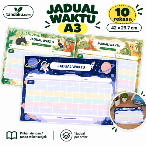 Tandaku.com Jadual Waktu A3 42x29.7cm | School Timetable with Subject Sticker Options SK SJKC SJKT