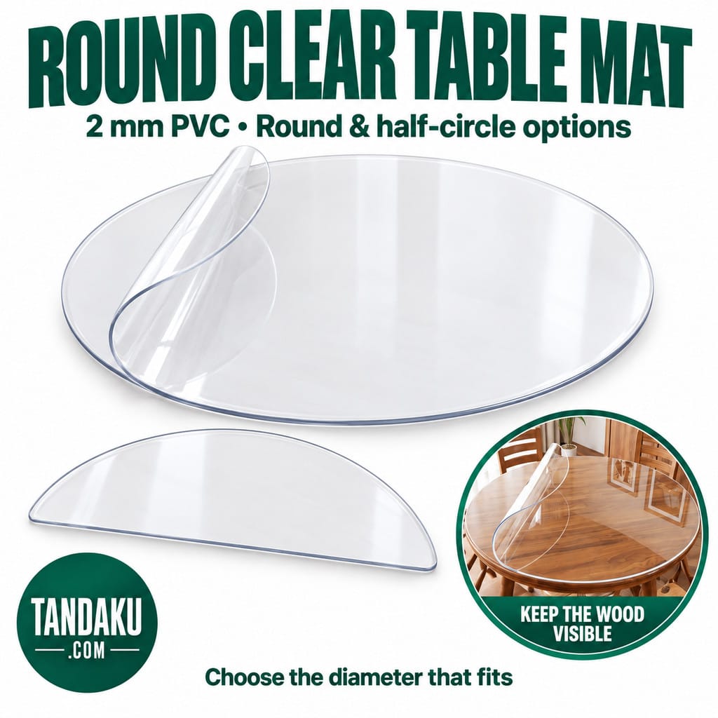 Tandaku.com Round Clear Table Mat 2mm PVC | Transparent Circular & Half Circle Table Protector