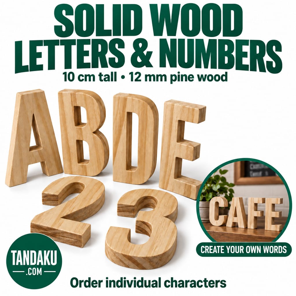 Tandaku.com Solid Pine Wood Letters Numbers 10cm | 12mm Thick A-Z 0-9 DIY Name Decor