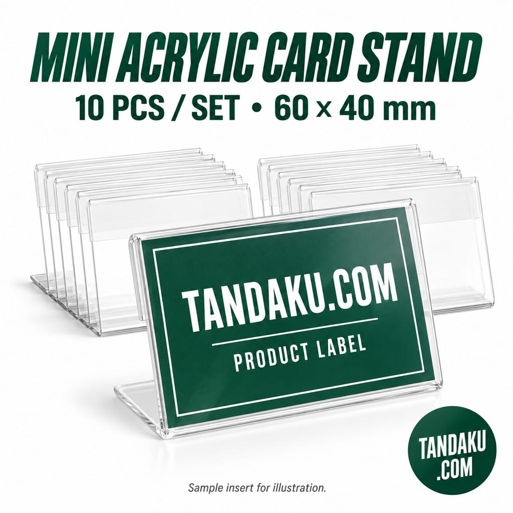 Tandaku.com Mini Acrylic Price Tag Holder 10pcs 60x40mm | Clear L-Shape Label & Name Card Stand