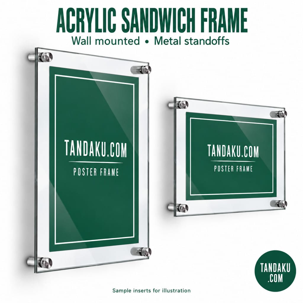 Tandaku.com Acrylic Sandwich Wall Frame A5 A4 A3 A2 | Poster Certificate Holder with Metal Standoffs