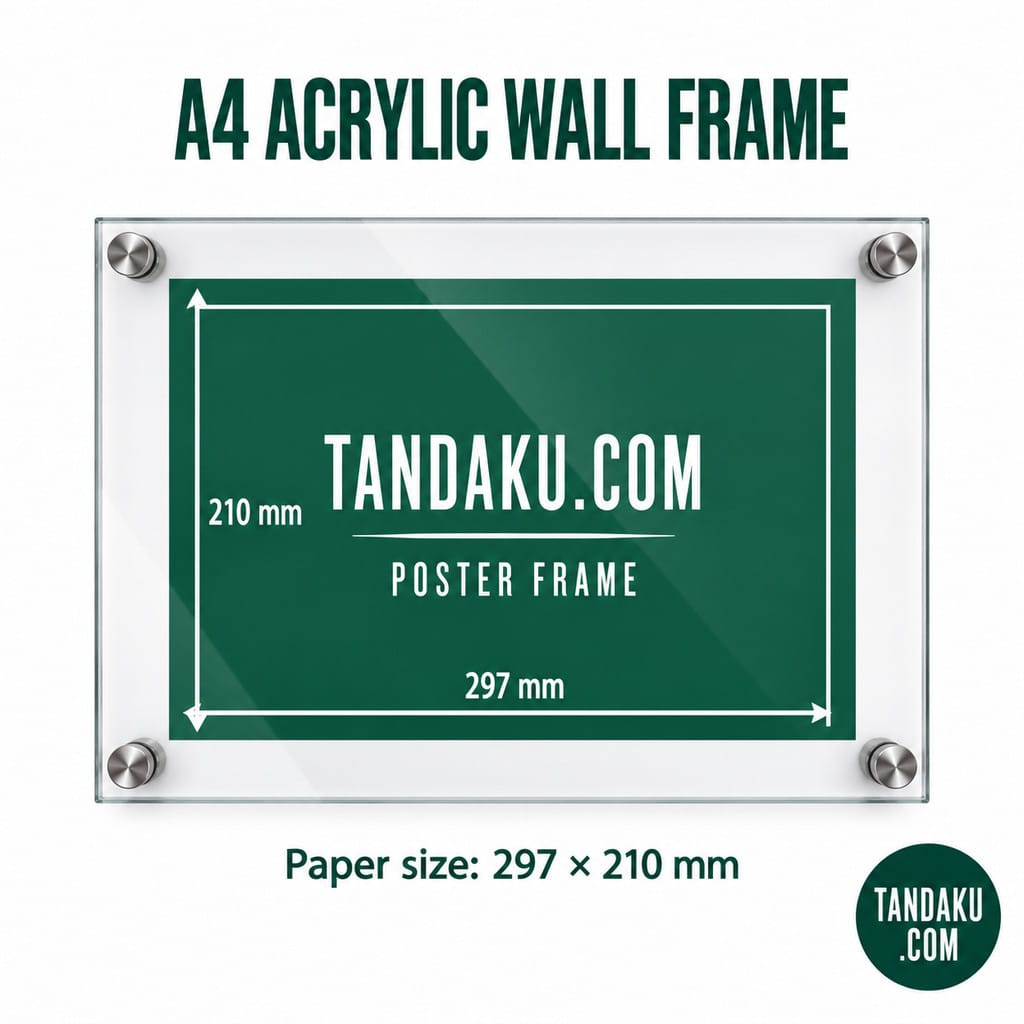 Tandaku.com Acrylic Sandwich Wall Frame A5 A4 A3 A2 | Poster Certificate Holder with Metal Standoffs — A4 size variation