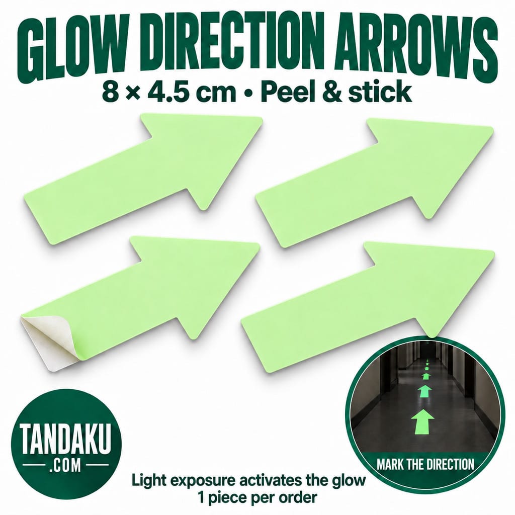 Tandaku.com Glow in the Dark Arrow Sticker 8x4.5cm | Luminous Direction Marker for Walls & Pathways