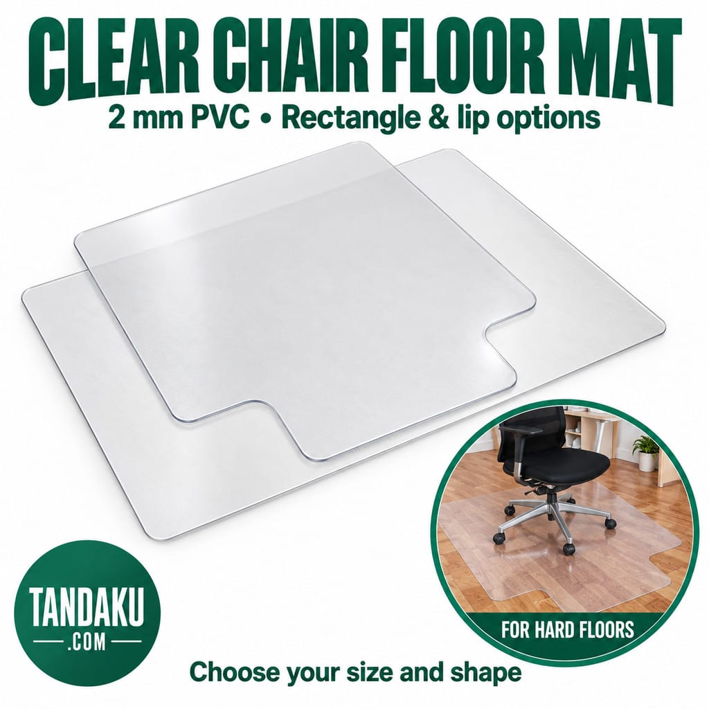 Tandaku.com Clear Chair Floor Mat 2mm PVC | Hard Floor Protector Rectangle or Lip for Office Home