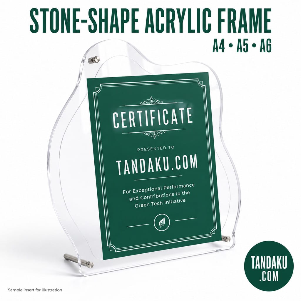 Tandaku.com Stone Shape Acrylic Photo Frame A4 A5 A6 | Wavy Tabletop Picture & Certificate Holder