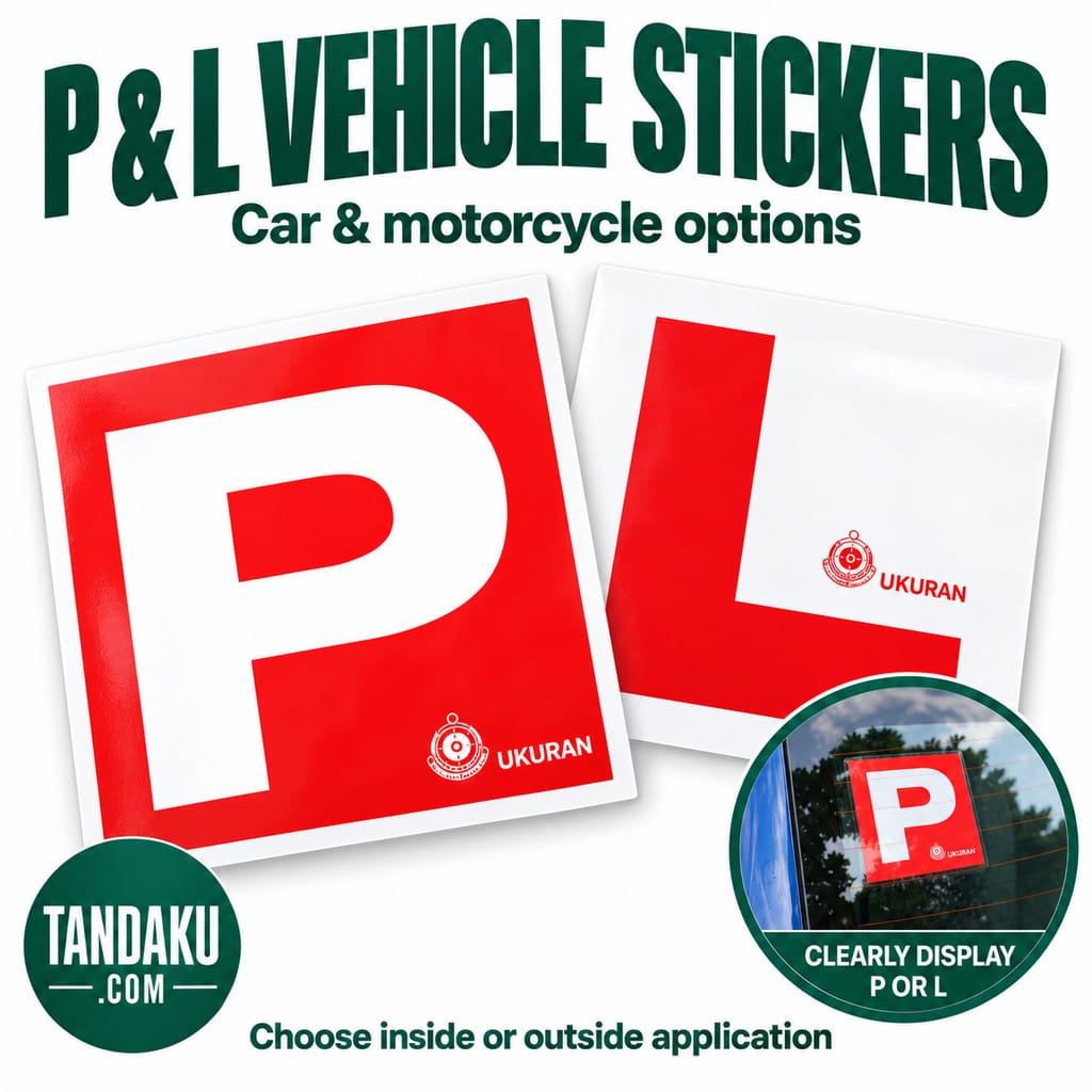 Tandaku.com P L Licence Sticker | Car 15cm & Motorcycle Options | Inside Outside Mount