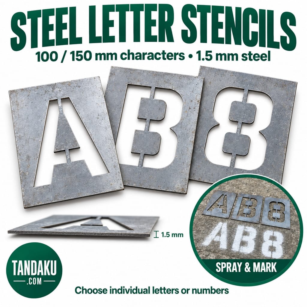 Tandaku.com Steel Letter Number Stencil Plates A-Z 0-9 | 100mm 150mm | Spray Paint Marking