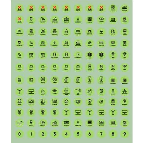 Tandaku.com Glow in the Dark Switch Labels 110pcs A5 Sheet | Luminous Appliance Icon Stickers — 110 pcs Glow sticker variation