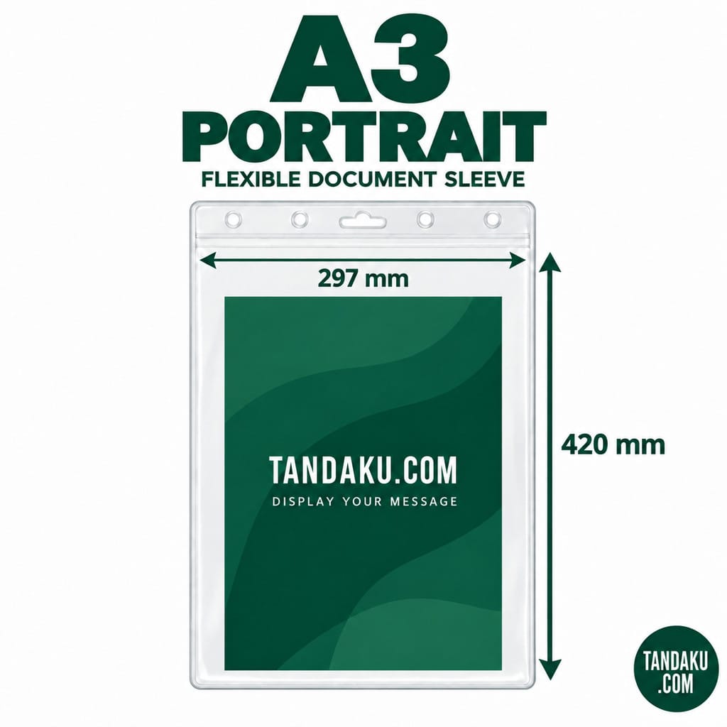 Tandaku.com Clear Hanging Document Protector A6 A5 A4 A3 | Resealable Certificate & Wall Notice Holder — A3 Portrait variation