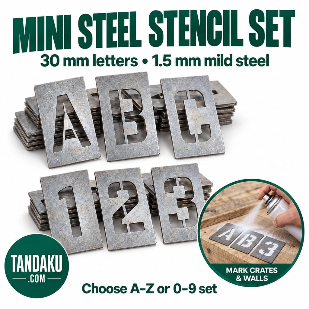 Tandaku.com Mini Steel Stencil Set A-Z or 0-9 | 30mm Letters | Reusable Spray Paint Marking Plates