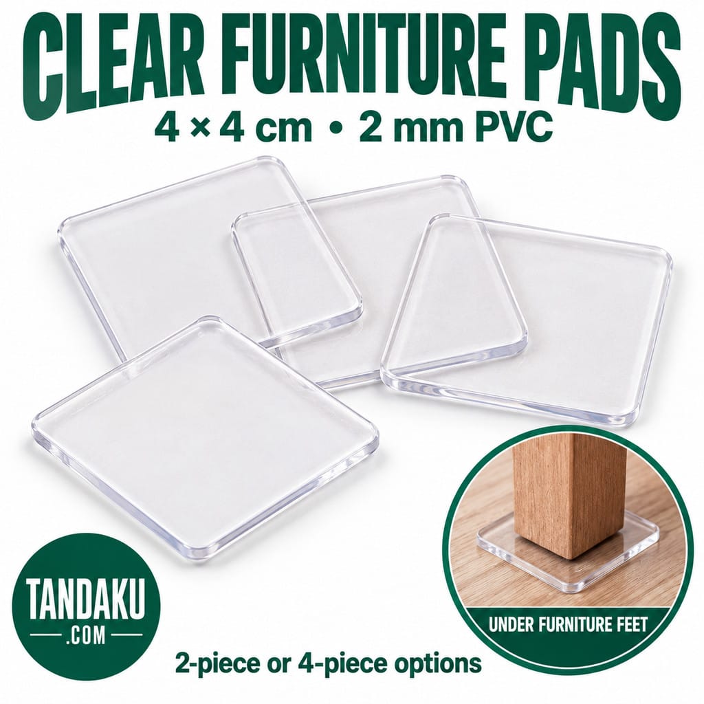 Tandaku.com Clear Furniture Foot Pads 4x4cm 2mm PVC | Non-Adhesive Floor Protector 2 or 4 Pieces
