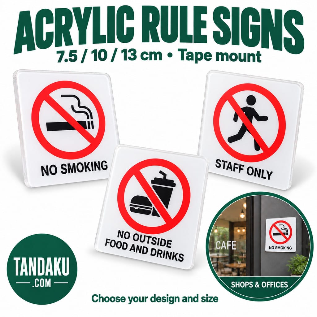 Tandaku.com Acrylic Prohibition Signs | No Smoking Staff Only No Entry CCTV | 7.5cm 10cm 13cm