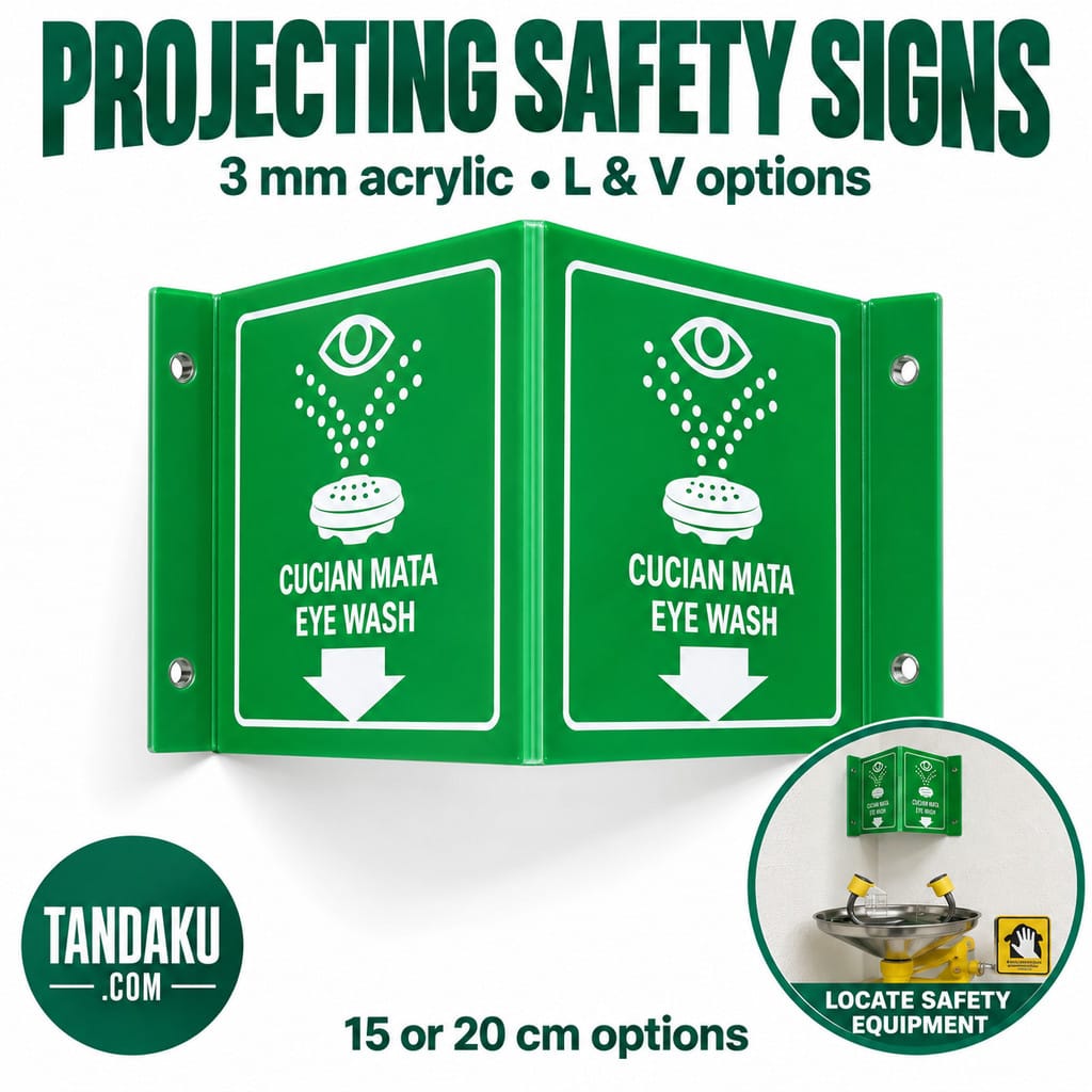 Tandaku.com 3D Acrylic Safety Sign 3mm L V Shape | Eye Wash Emergency Shower AED First Aid 15 20cm