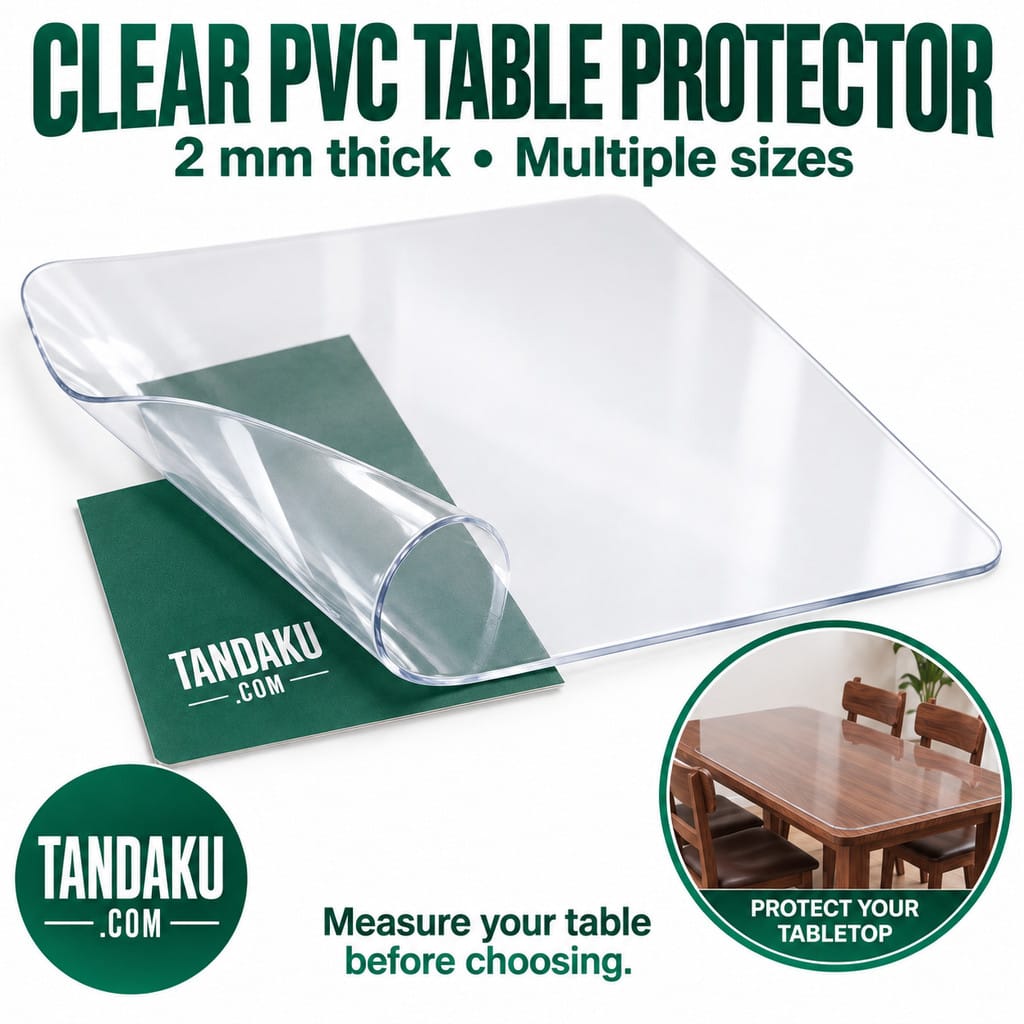 Tandaku.com Clear PVC Table Protector 2mm | Square Rectangle Dining Table Mat Alas Meja Transparent