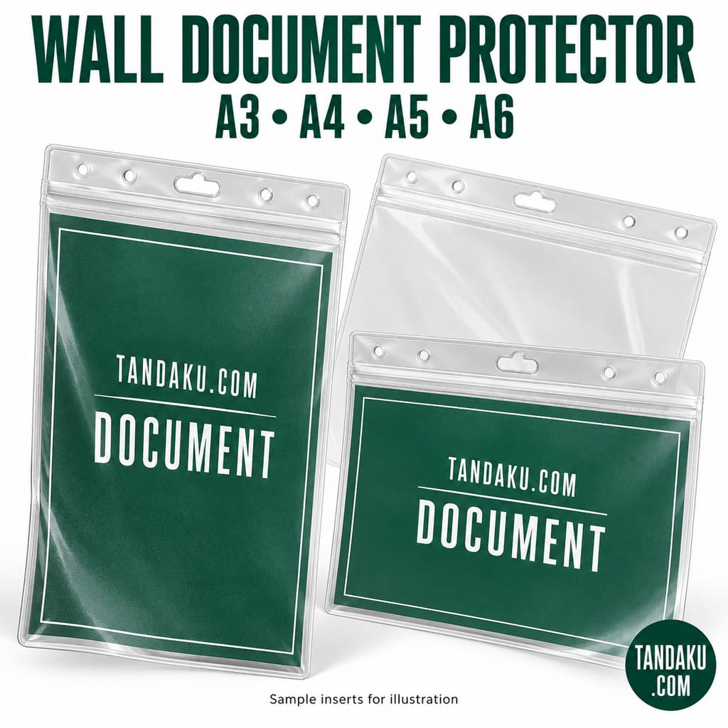 Tandaku.com Clear Hanging Document Protector A6 A5 A4 A3 | Resealable Certificate & Wall Notice Holder