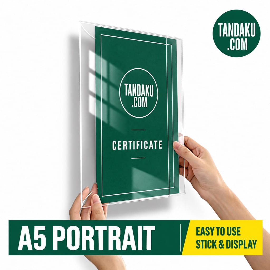 Tandaku.com Thin Clear Acrylic Floating Wall Frame A5 A4 A3 | Tape Mount Certificate & Menu Holder — A5 Portrait variation