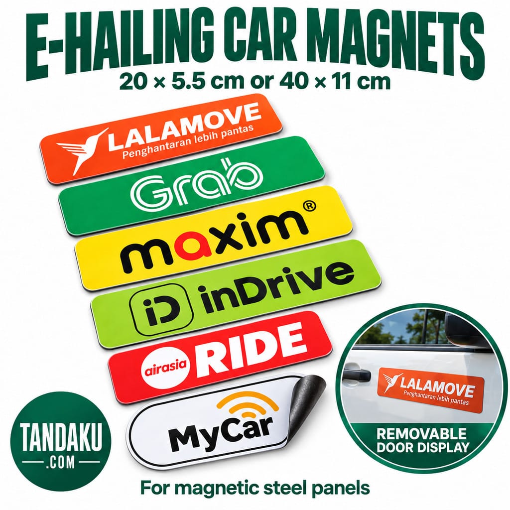 Tandaku.com E-Hailing Car Magnet 20cm 40cm | Removable Grab Lalamove Maxim inDrive Door Label