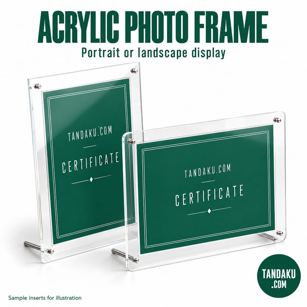 Tandaku.com Acrylic Tabletop Photo Frame A4 A5 8 7 6 Inch | Certificate Holder Rounded or Square Corners