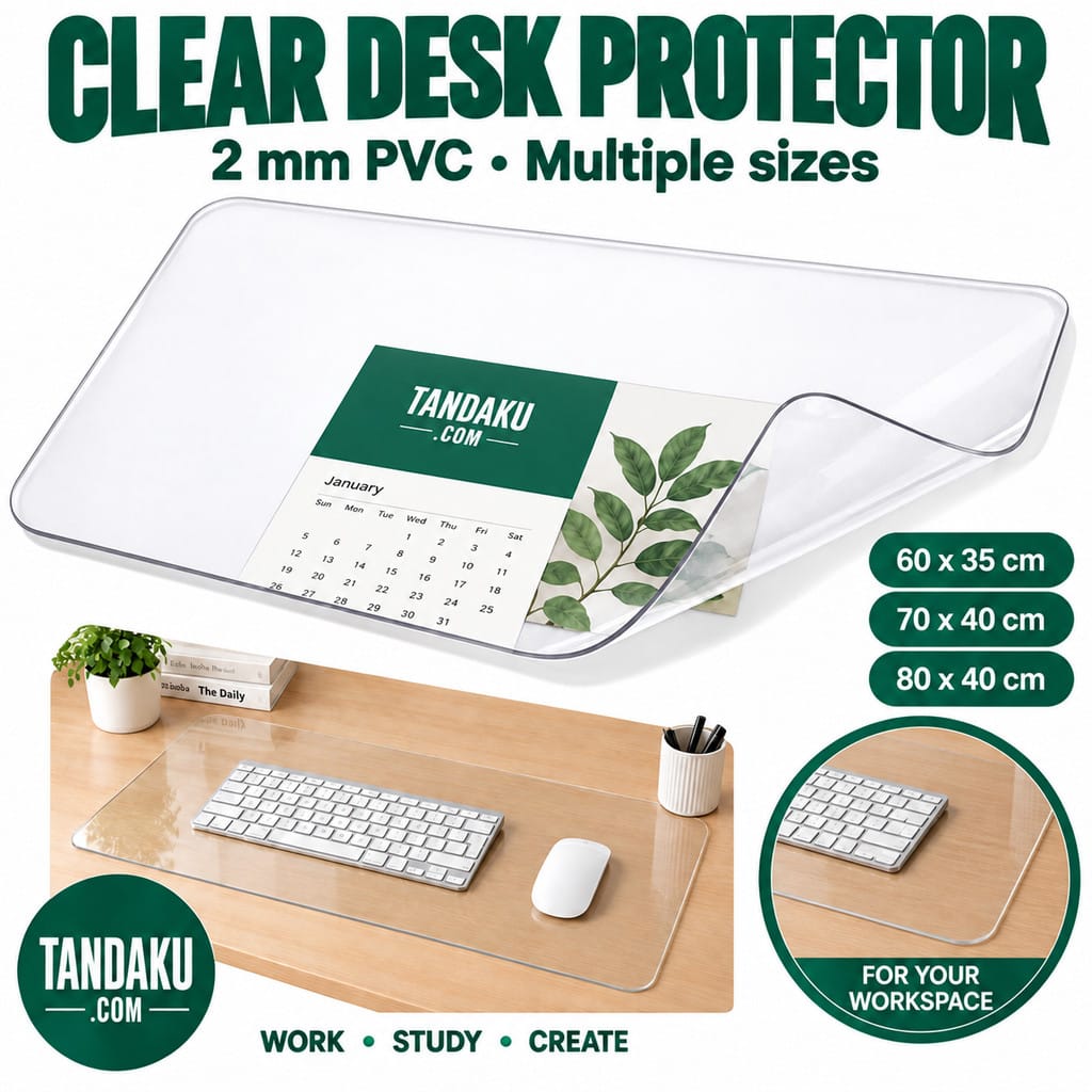 Tandaku.com Clear Desk Mat 2mm PVC | Transparent Table Protector for Office Keyboard Study Desk