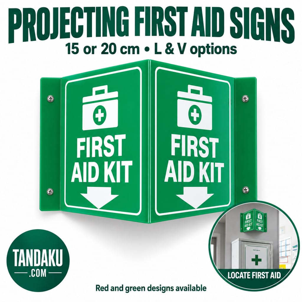 Tandaku.com First Aid Projecting Sign L V Shape | Red Green 3mm Acrylic | 15cm 20cm