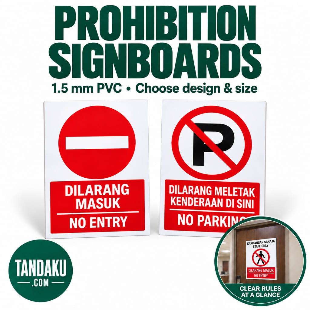 Tandaku.com Prohibition Safety Signboard 1.5mm PVC | No Entry No Parking Staff Only Papan Tanda