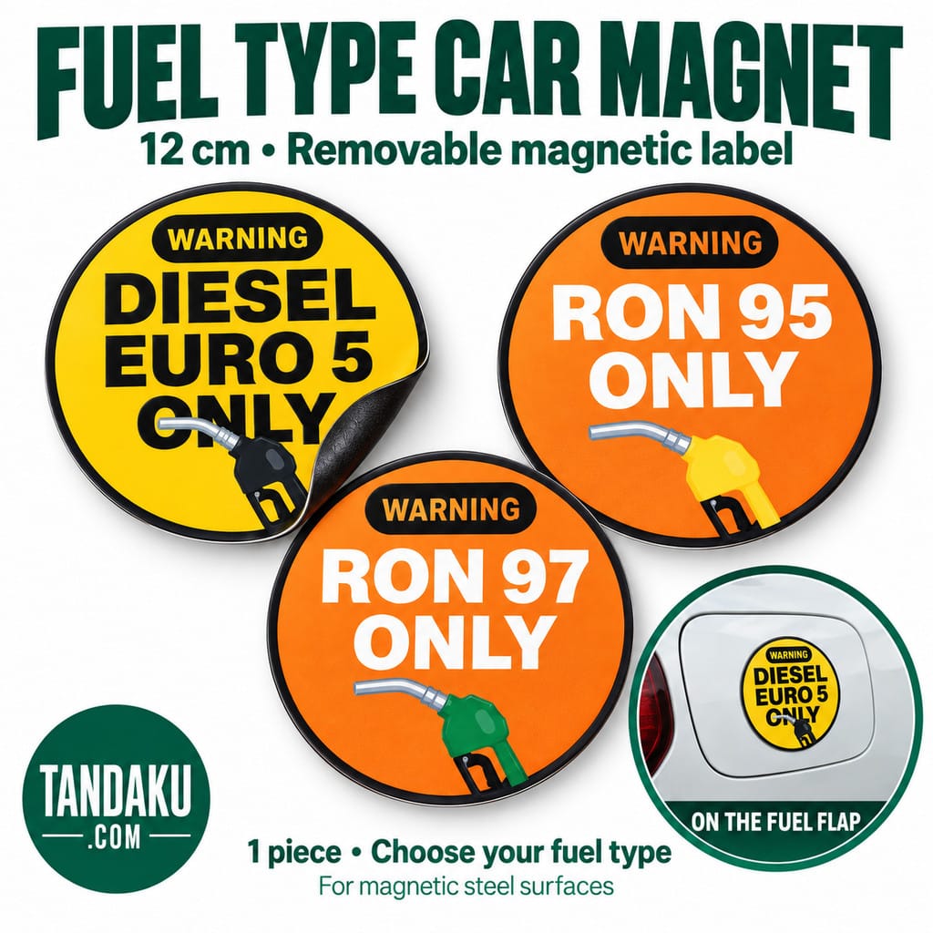 Tandaku.com Fuel Flap Car Magnet 12cm | Diesel Euro 5 RON95 RON97 RON100 | Removable Fuel Label