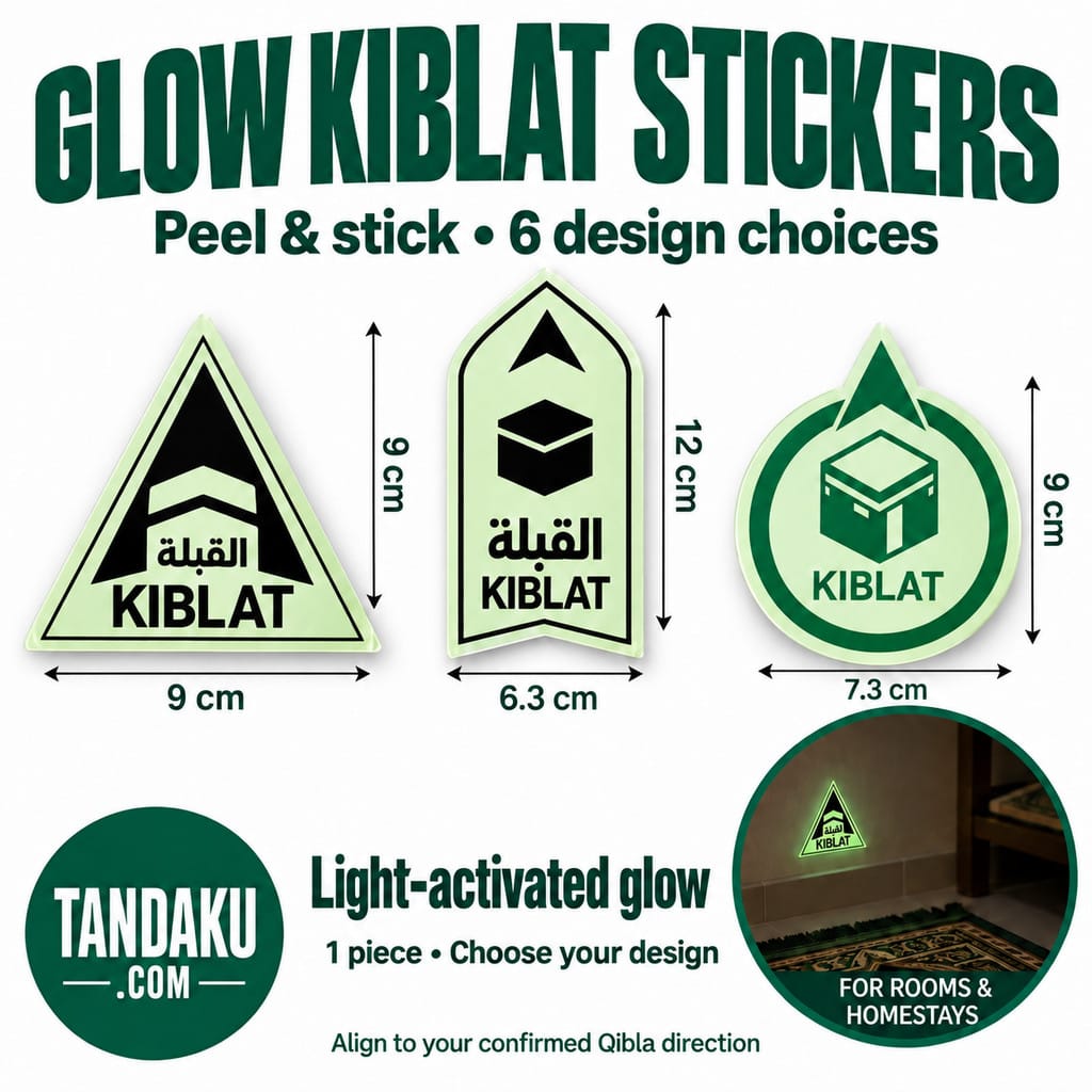 Tandaku.com Glow in the Dark Qibla Sticker | Penanda Arah Kiblat Solat for Home Hotel Homestay