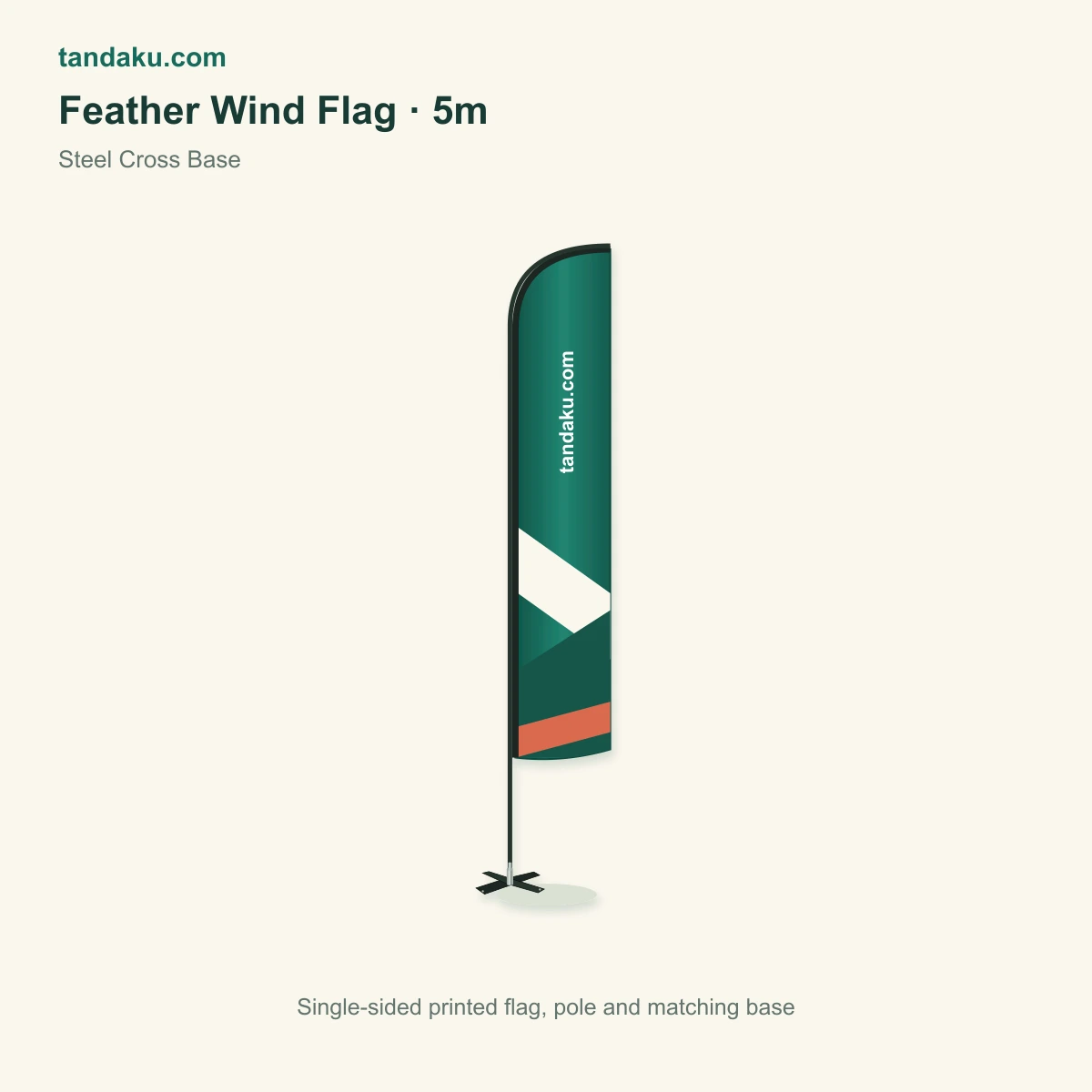 Feather Wind Flag 5m · Steel Cross Base · Printing with Stand · Mesh Fabric 110gsm material example