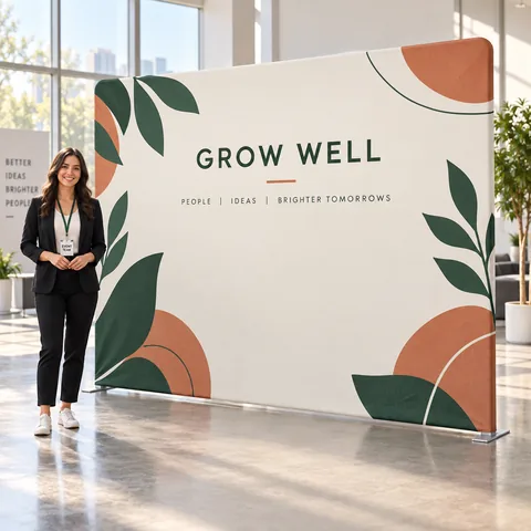Illustrative use: a wide, taut straight fabric backdrop on freestanding feet at an event.