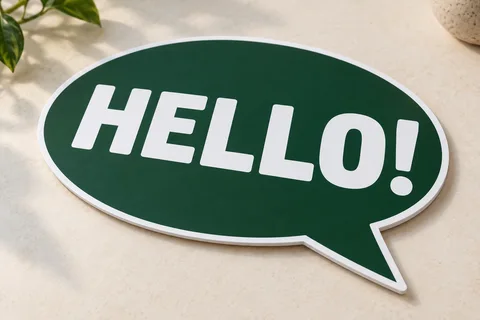 Example: board cut around a speech-bubble design, including its tail