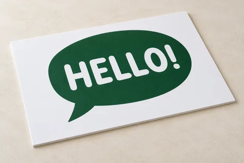 Example: speech-bubble artwork printed on a rectangular board with straight edges