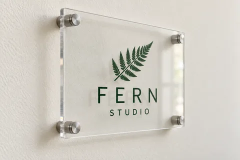 Example: acrylic sign held away from the wall by four metal standoff screws and spacers