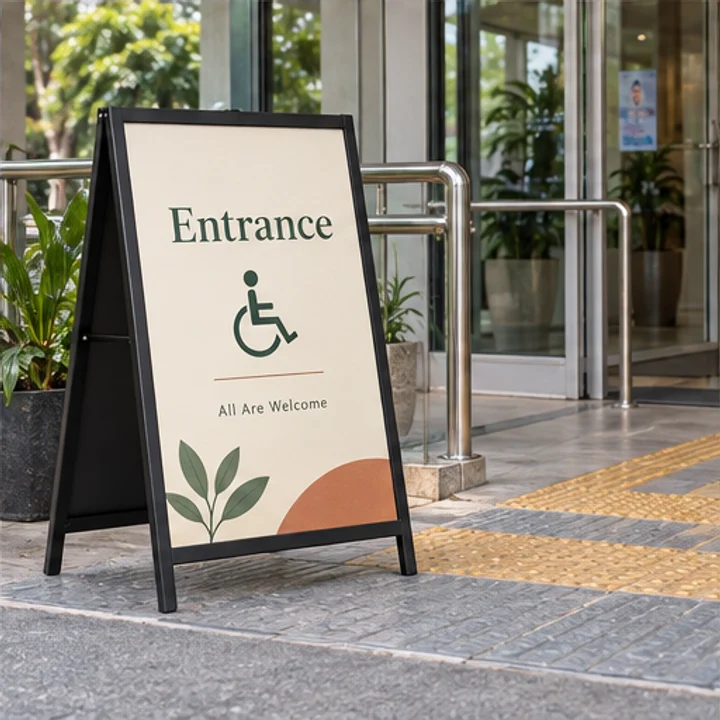 Metal A-Frame: mark the entrance - Accessible entrance area