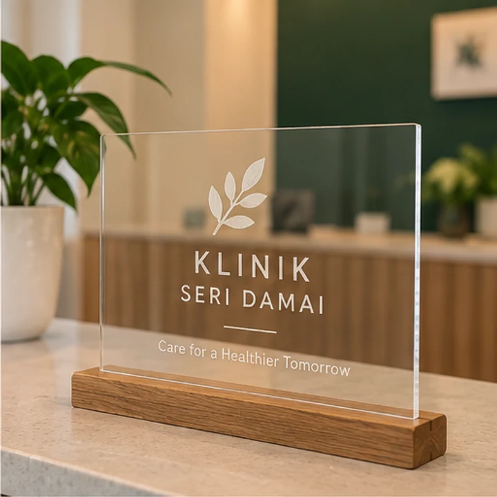 Laser Engraved Acrylic: identify a desk - Reception display