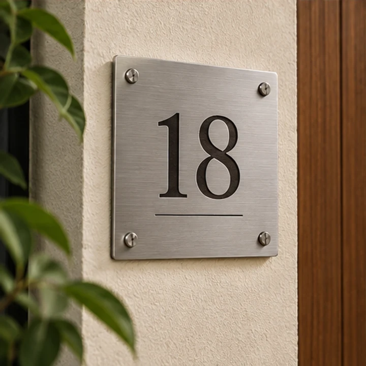 Engraved Stainless Steel Board: display a number - Entrance number plate