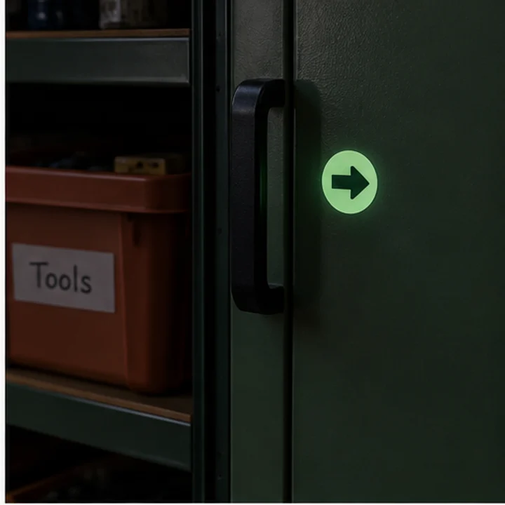 Glow-in-the-dark Sticker: mark a storage handle - Low-light cupboard area