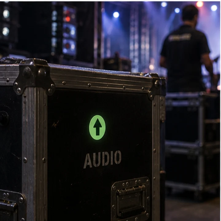 Glow-in-the-dark Sticker: identify equipment - Darkened event workspace