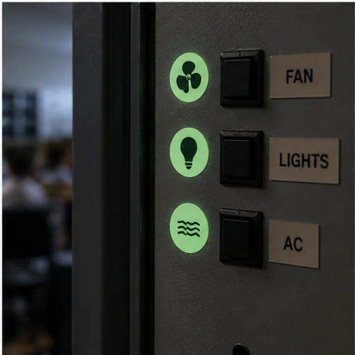 Glow-in-the-dark Sticker: mark a control - Back-of-house control label