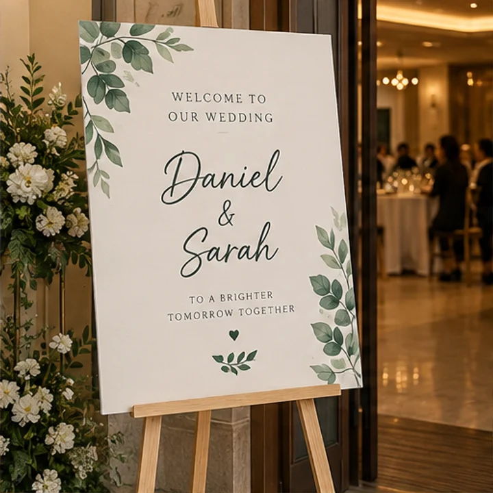 KT Board: welcome guests - Wedding entrance on a suitable easel