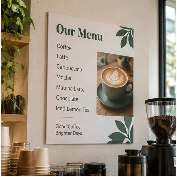 PVC Foamboard: show your menu - Cafe counter or wall