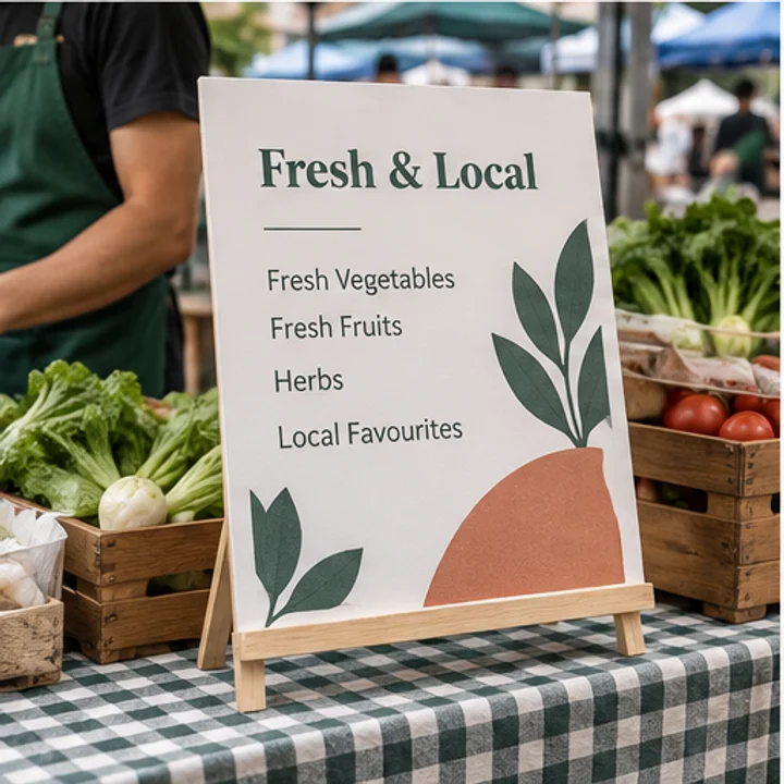 PVC Foamboard: list your prices - Market stall with a supported board
